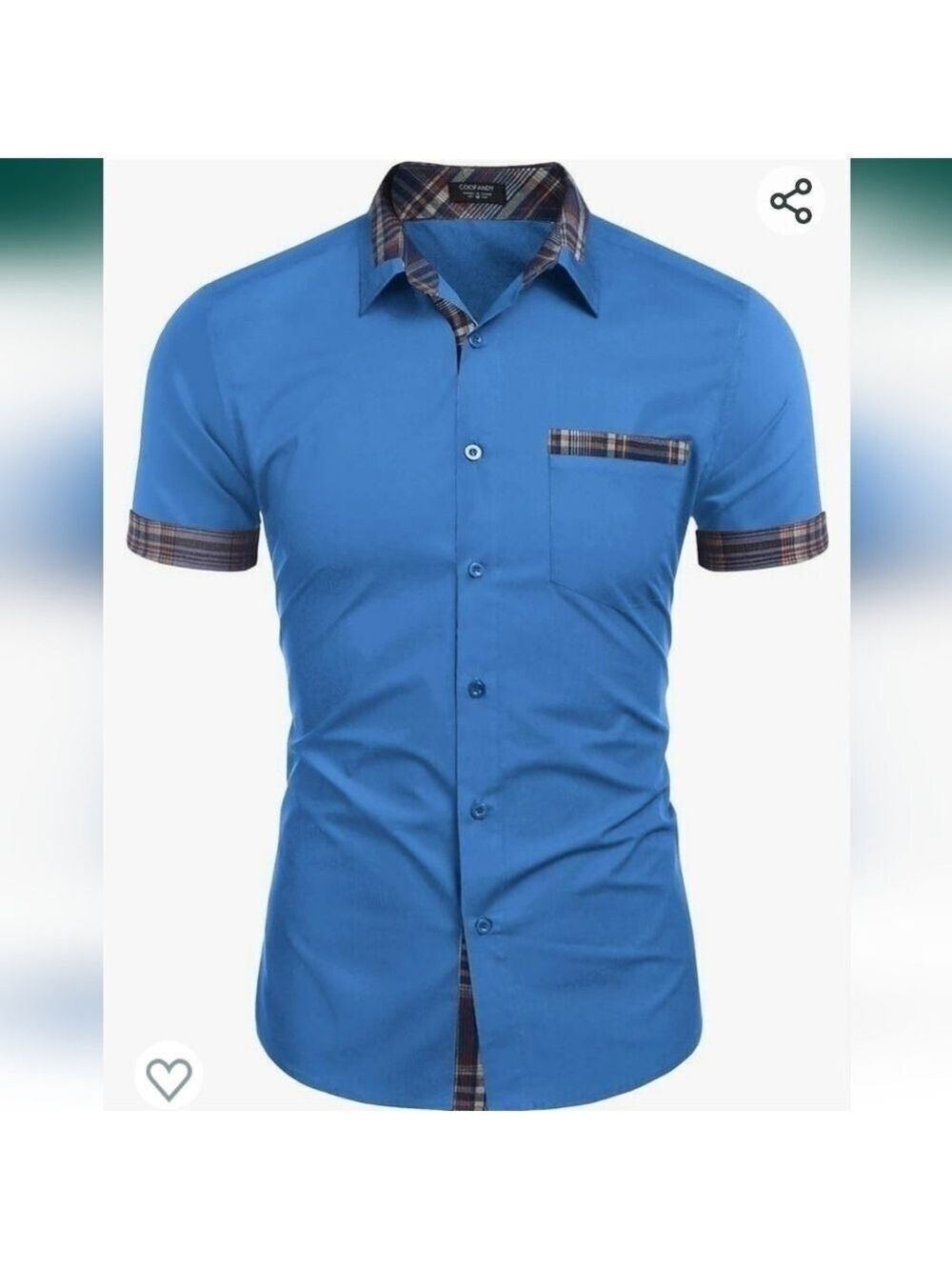 COOFANDY Men's Short Sleeve Dress Shirt Casual Wrinkle Free Plaid Collar Button